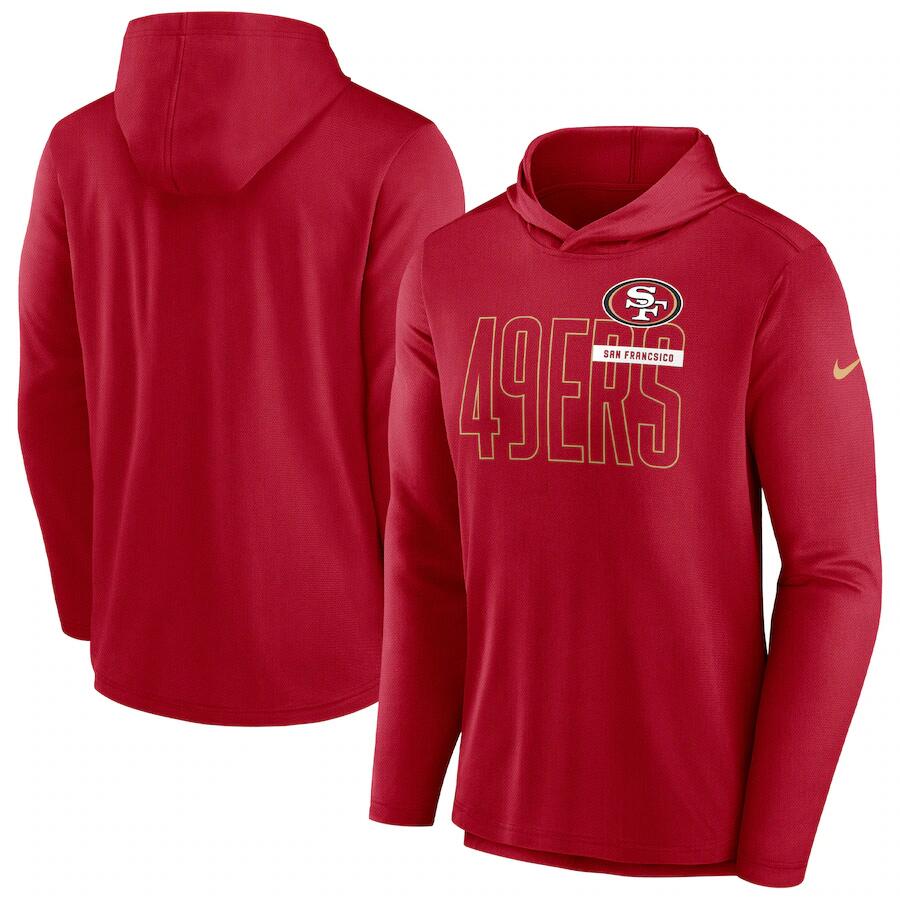 Men's San Francisco 49ers Scarlet Lightweight Performance Hooded Long Sleeve T-Shirt Men's San Francisco 49ers Scarlet Lightweight Performance Hooded Long Sleeve T-Shirt
